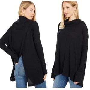 Free People Black Juicy Black Ribbed Knit Cowl Neck Tunic Top size XS